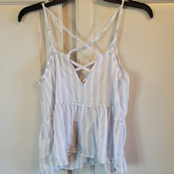 American Eagle Striped White Blue Tank Top - Picture 3 of 6